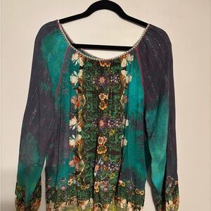 Floral Green and Black Women's Top